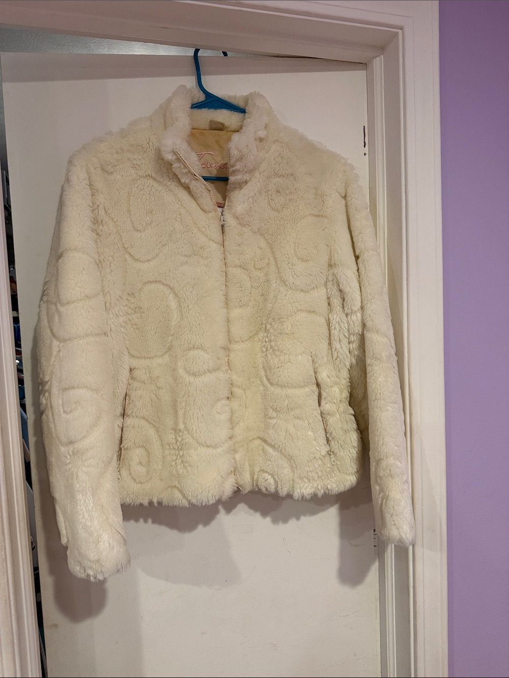Cream Faux-Fur Zip Front Jacket